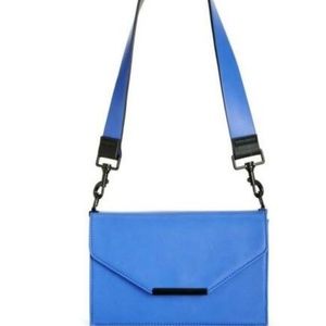 INC Blue Faux Leather Flap Crossbody Handbag